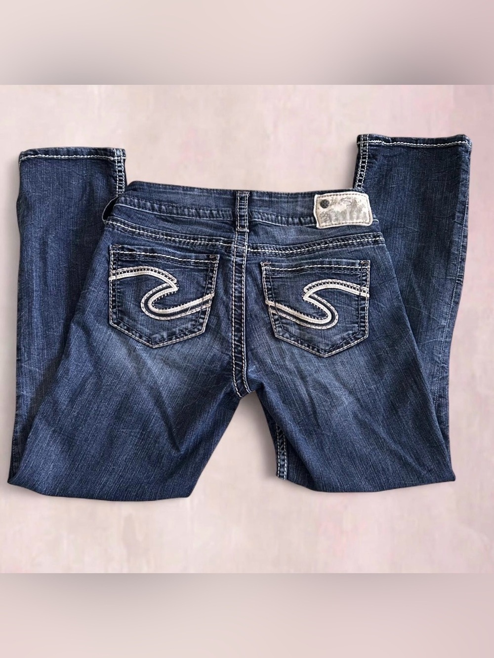Silver Jeans Women's Dark Indigo Straight Leg Jeans with White Stitching